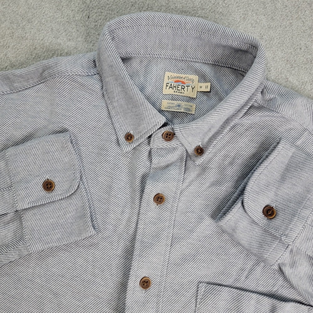 Faherty Coastline Shirt Men's Medium Gray Long Sleeve Supima Cotfon Knitted